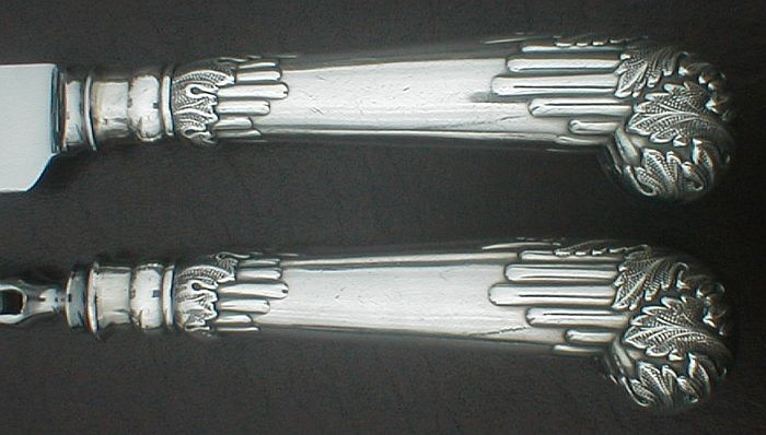 Cheltenham & Co. Sheffield England carving knife and fork closeup of handles