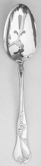 Rose and Scrolls 1950s Silverplated Pierced Table Serving Spoon